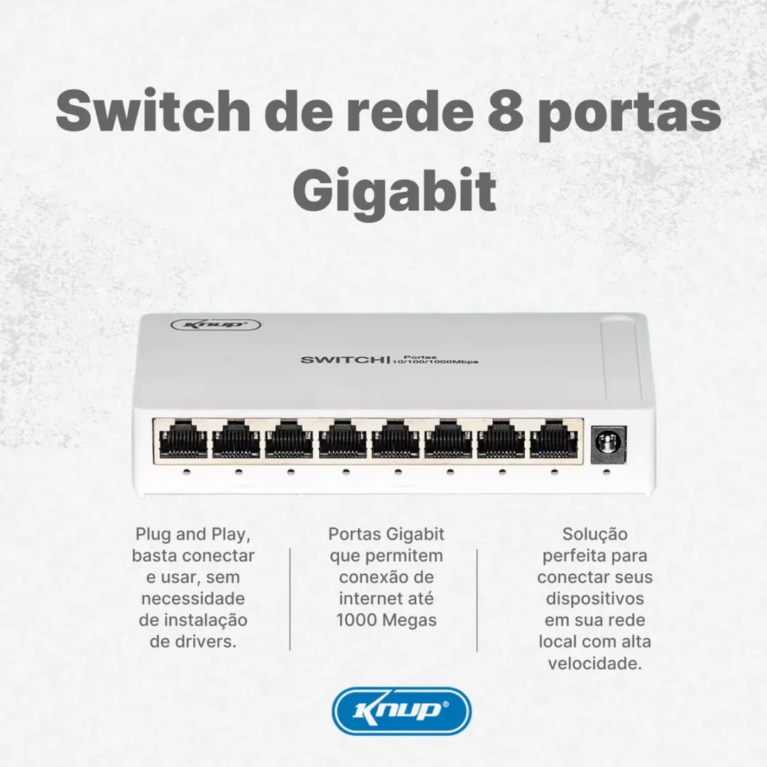 🔌 Switch Hub 8 Portas Gigabit 10/100/1000 Mbps KP-SW106 – Alta Velocidade e Estabilidade para sua Rede - Image 2