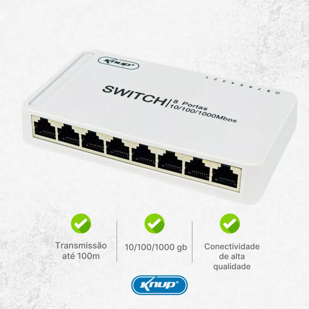 🔌 Switch Hub 8 Portas Gigabit 10/100/1000 Mbps KP-SW106 – Alta Velocidade e Estabilidade para sua Rede - Image 4