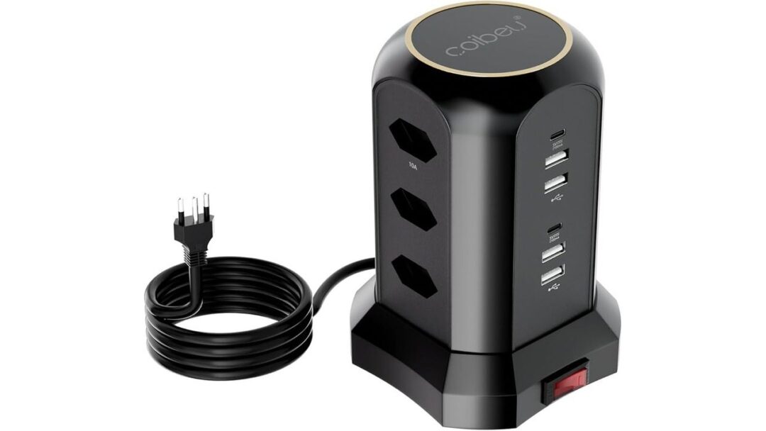 🔌 Extensão Torre Coibeu com 9 Tomadas, 4 USB e 2 Type-C – Alta Potência, Design Giratório e Proteção Total