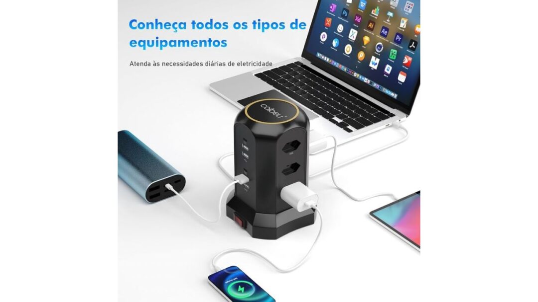 🔌 Extensão Torre Coibeu com 9 Tomadas, 4 USB e 2 Type-C – Alta Potência, Design Giratório e Proteção Total - Image 2