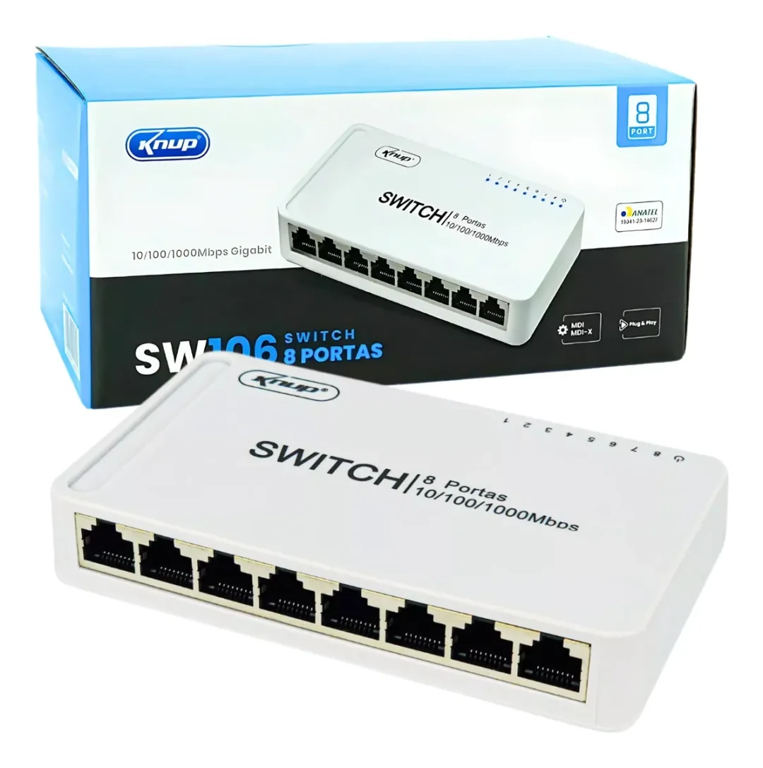 🔌 Switch Hub 8 Portas Gigabit 10/100/1000 Mbps KP-SW106 – Alta Velocidade e Estabilidade para sua Rede